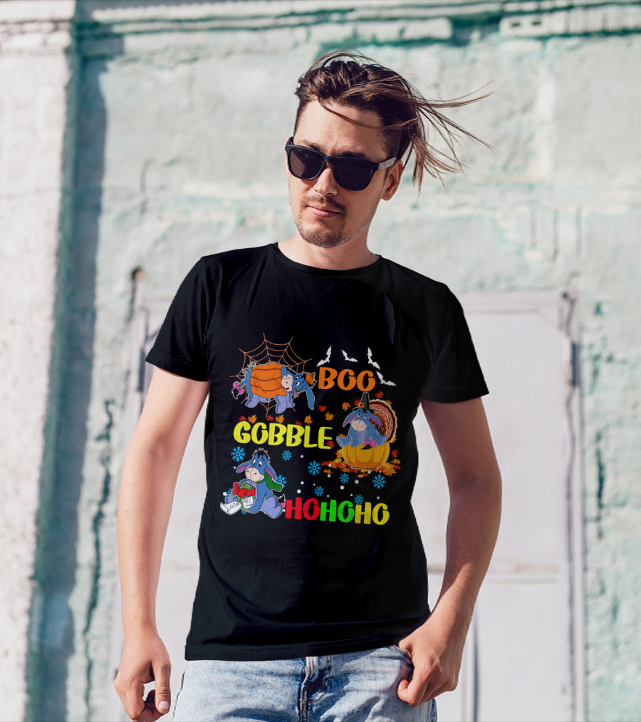 Eeyore Boo Gobble HoHoHo HalloThanksMas T-Shirt
