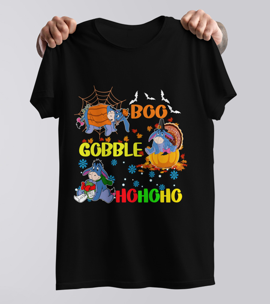 Eeyore Boo Gobble HoHoHo HalloThanksMas T-Shirt