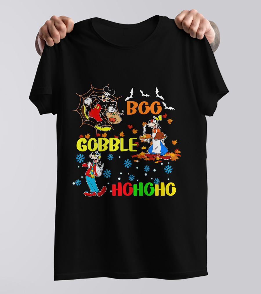 Boo Gobble HoHoHo Goofy HalloThanksMas T-Shirt