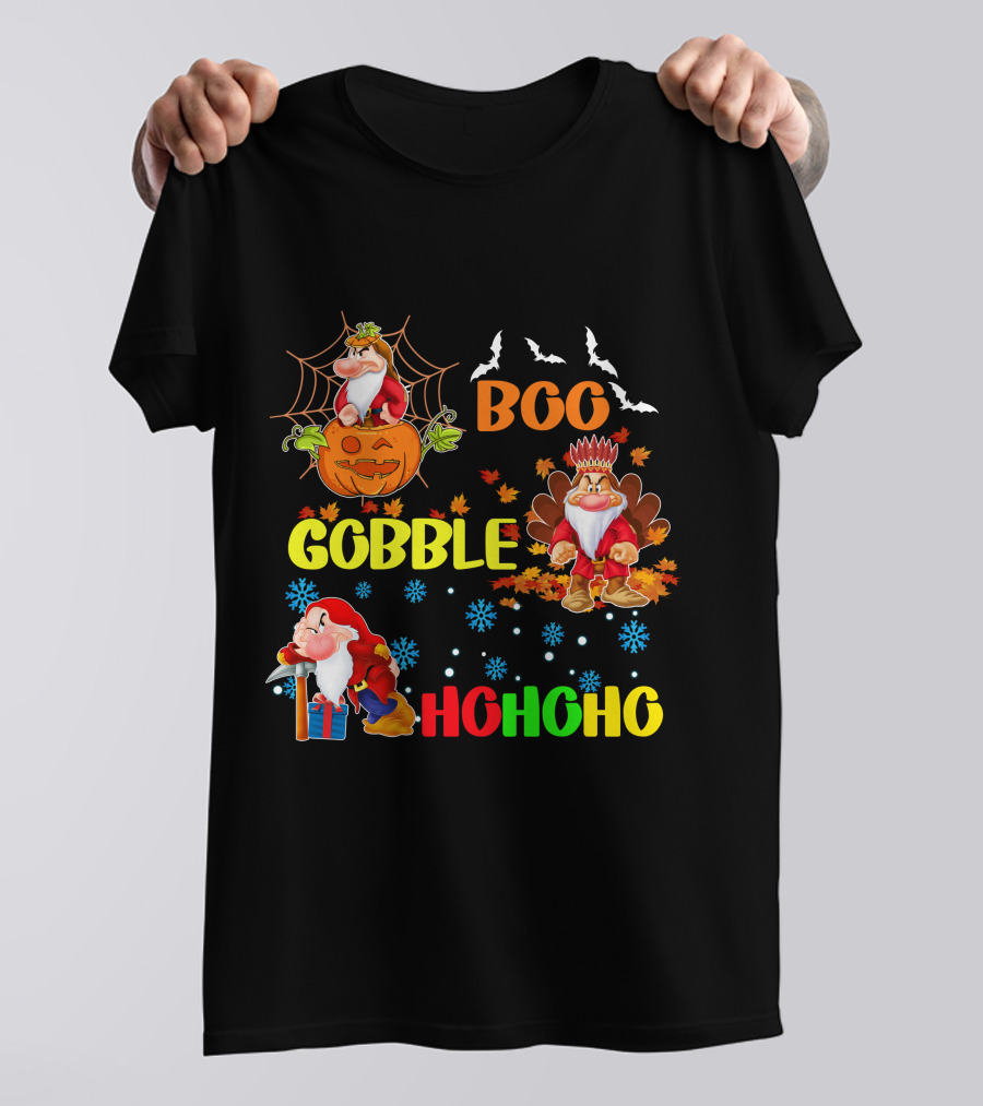 Grumpy Boo Gobble HoHoHo Halloween Thanksgiving Christmas T-Shirt