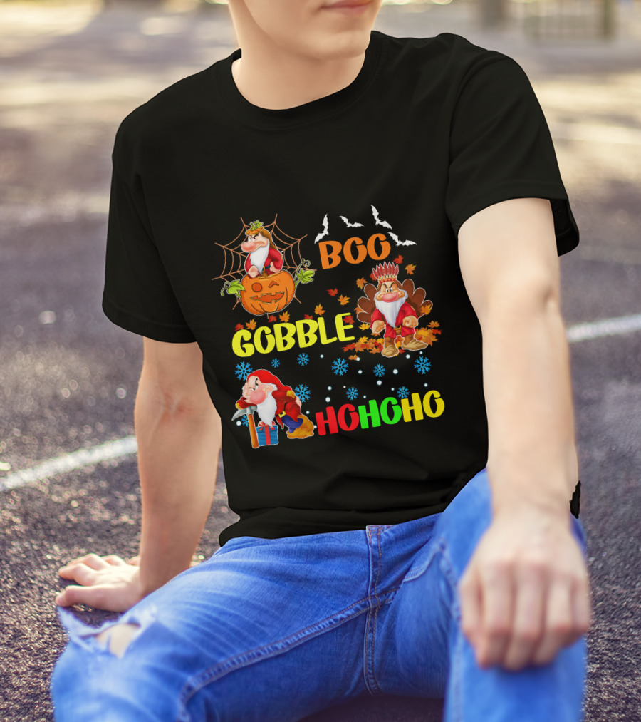 Grumpy Boo Gobble HoHoHo Halloween Thanksgiving Christmas T-Shirt