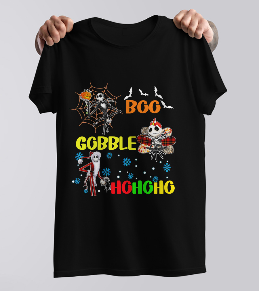 Jack HalloThanksMas Boo Gobble HoHoHo T-Shirt