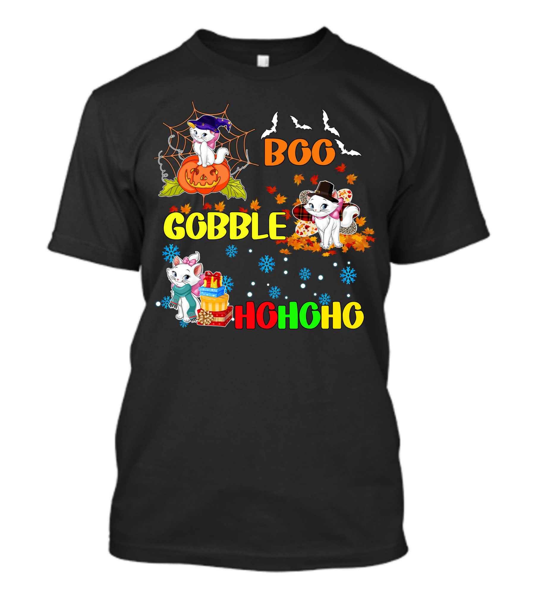 Marie Cat Boo Gobble HoHoHo HalloThanksMas T-Shirt