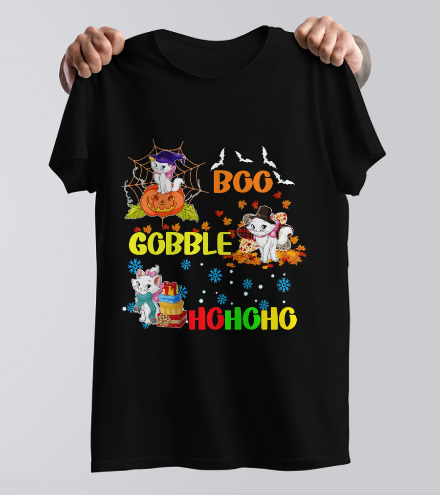 Marie Cat Boo Gobble HoHoHo HalloThanksMas T-Shirt