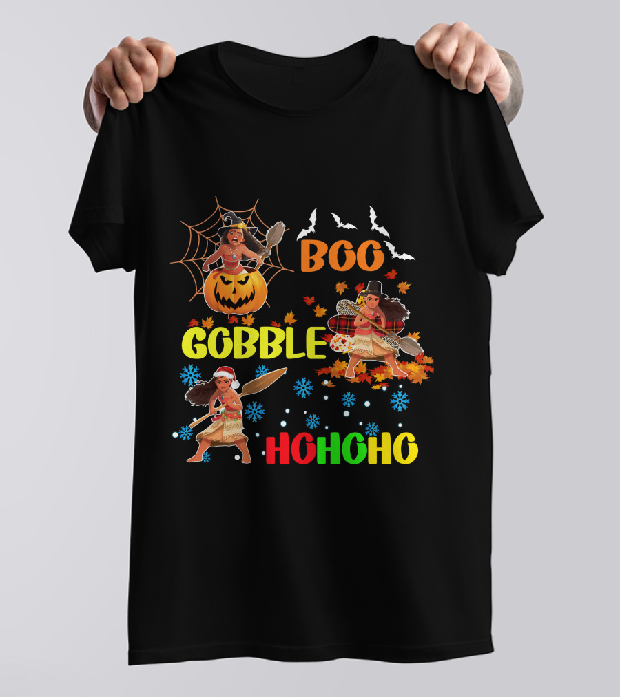 Boo Gobble HoHoHo Moana HalloThanksMas T-Shirt