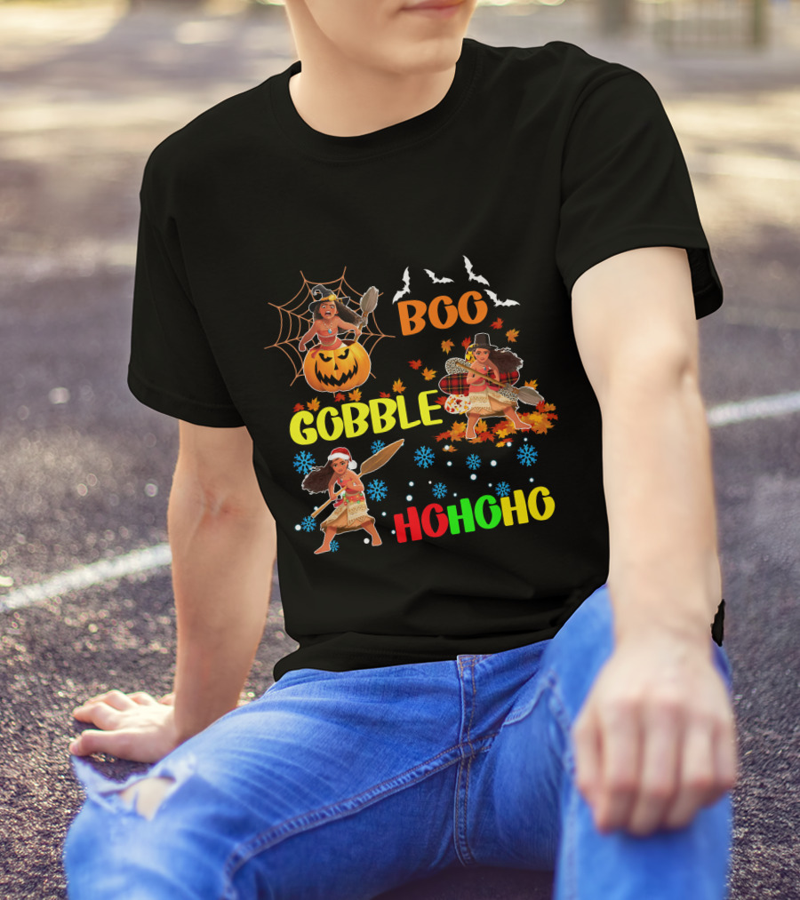 Boo Gobble HoHoHo Moana HalloThanksMas T-Shirt