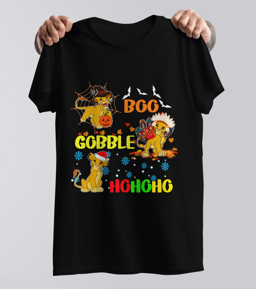 Simba BOO Gobble HOHOHO Halloween Thanksgiving Christmas T-Shirt