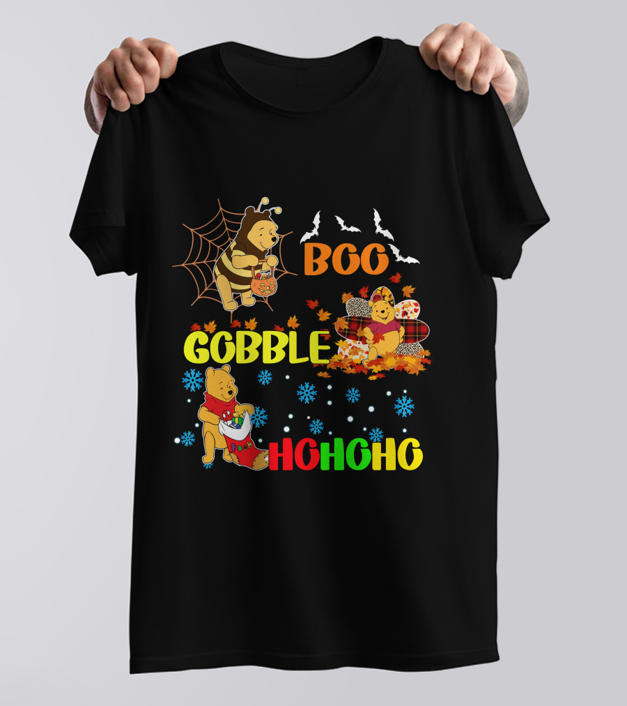 Pooh Boo Gobble HoHoHo Halloween Thanksgiving Christmas T-Shirt