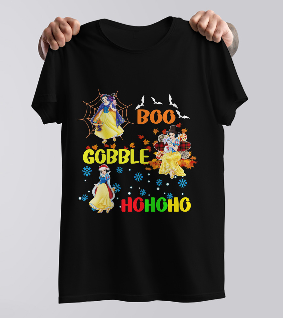 Snow White Boo Gobble Ho Ho Ho Halloween Thanksgiving Christmas T-Shirt