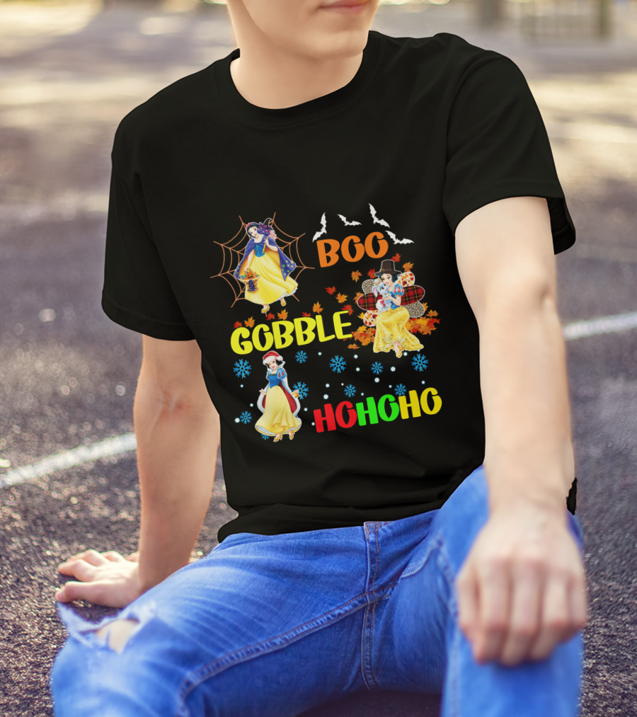 Snow White Boo Gobble Ho Ho Ho Halloween Thanksgiving Christmas T-Shirt