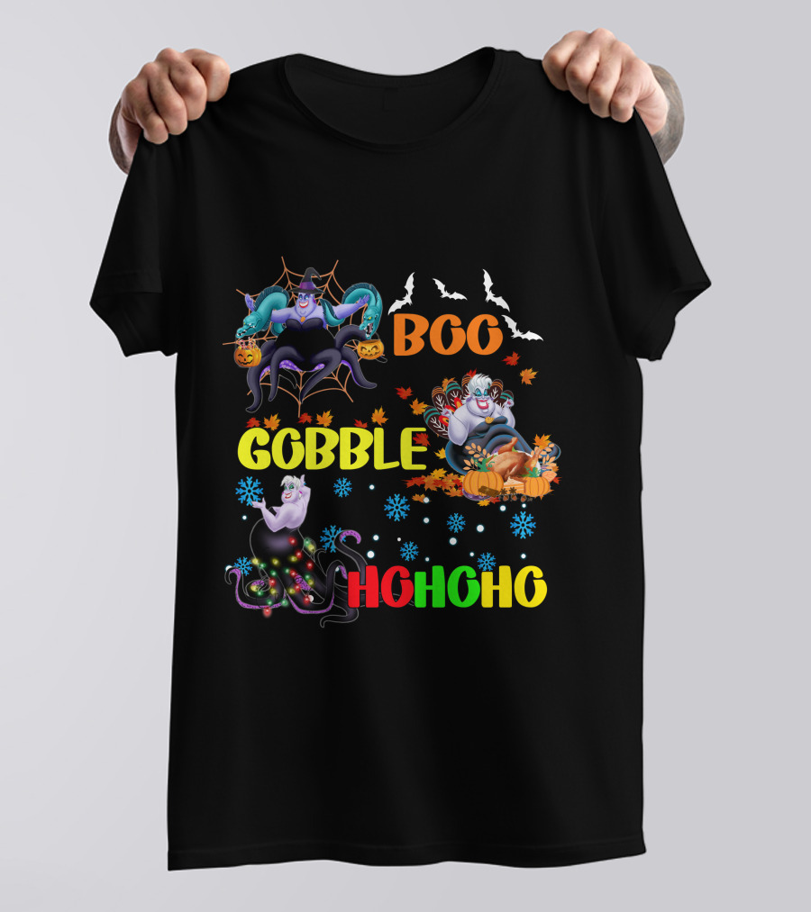 Ursula Boo Gobble HoHoHo Halloween Thanksgiving Christmas T-Shirt