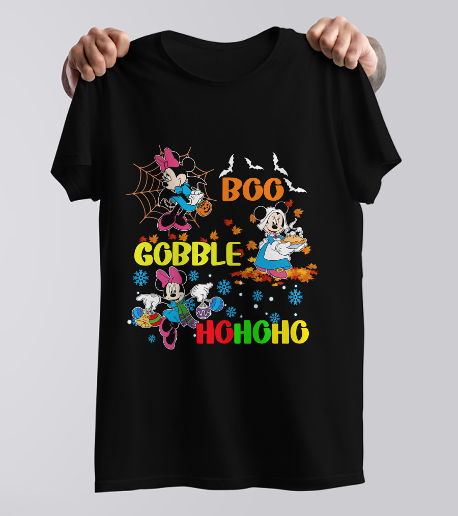 Minnie Boo Gobble HoHoHo Halloween Thanksgiving Christmas T-Shirt