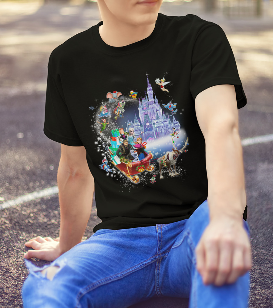 Frozen Disney Christmas Castle Sleigh Ride Adventure T-Shirt
