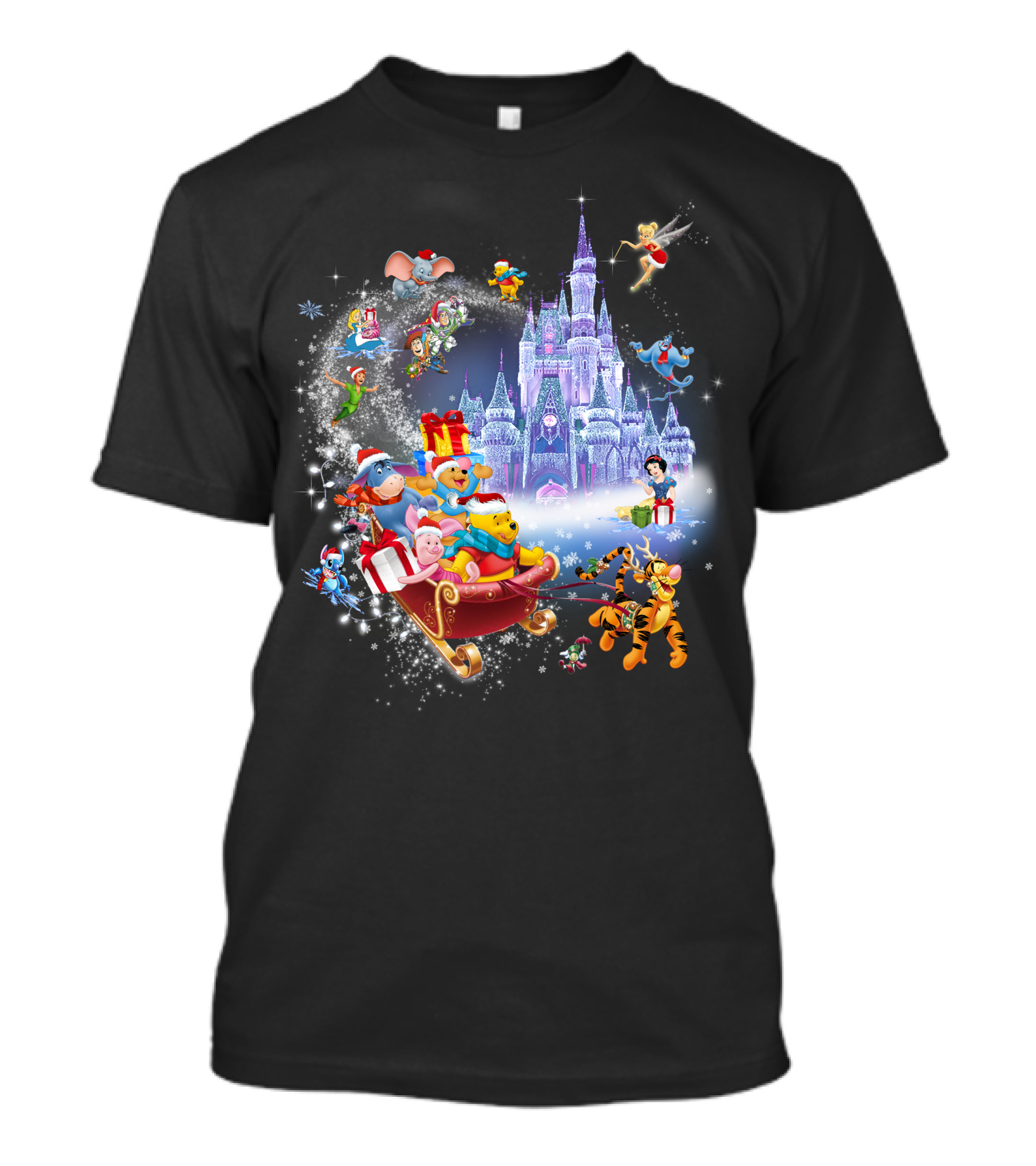 Pooh Christmas Disney Winter Wonderland With Castle And Characters T-Shirt