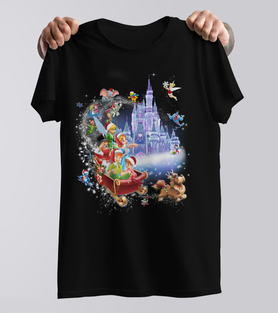 Peter Pan Christmas Wonderland With Disney Characters And Castle T-Shirt