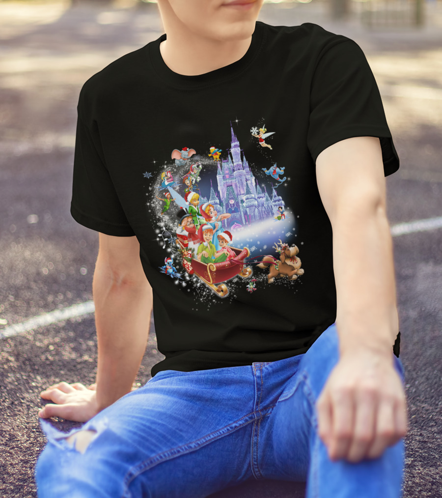 Peter Pan Christmas Wonderland With Disney Characters And Castle T-Shirt