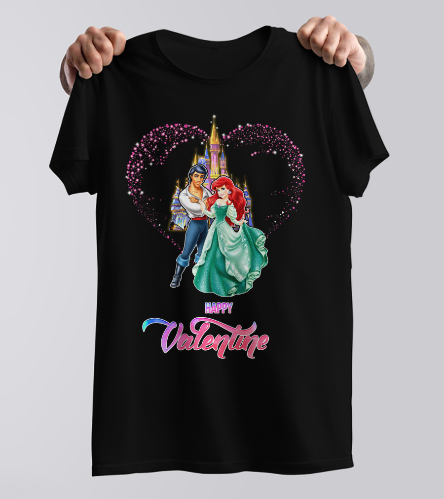 Happy Valentine Ariel Disney Princess Castle Hearts T-Shirt