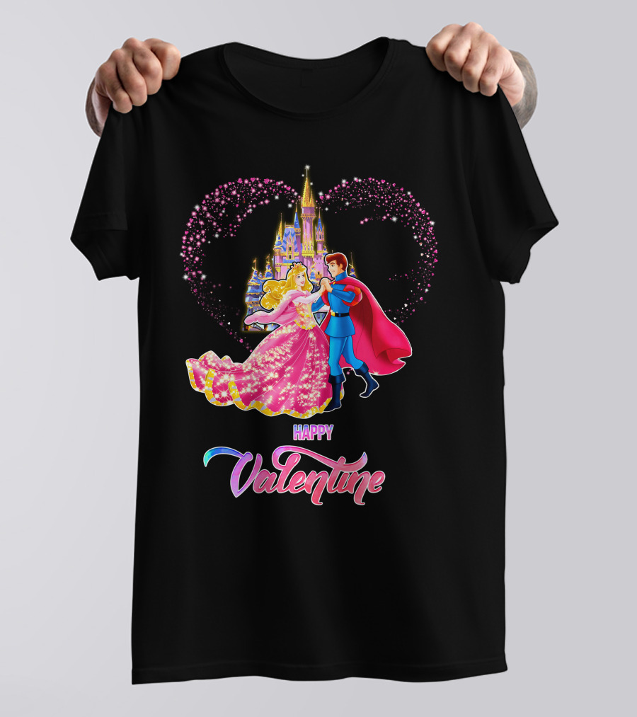 Happy Valentine Aurora Castle Heart T-Shirt