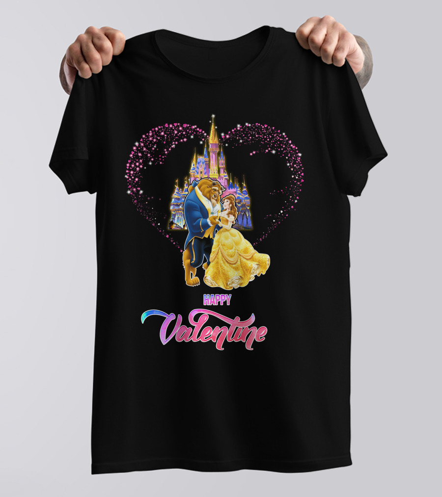 Happy Valentine Beauty And The Beast Castle Hearts T-Shirt