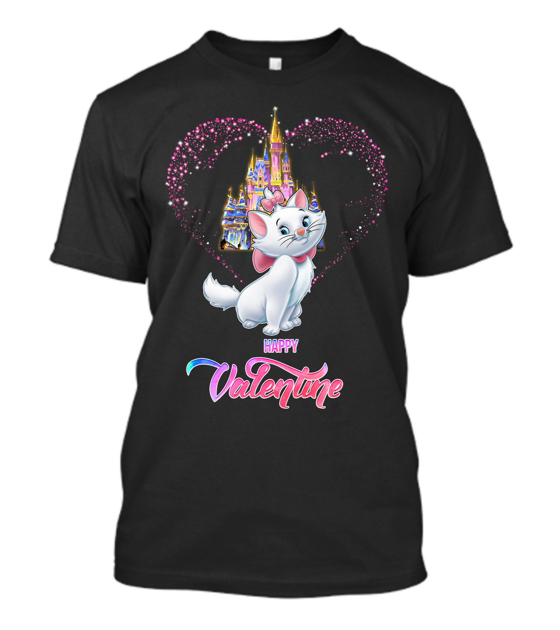 Happy Valentine Marie Cat With Castle Heart T-Shirt