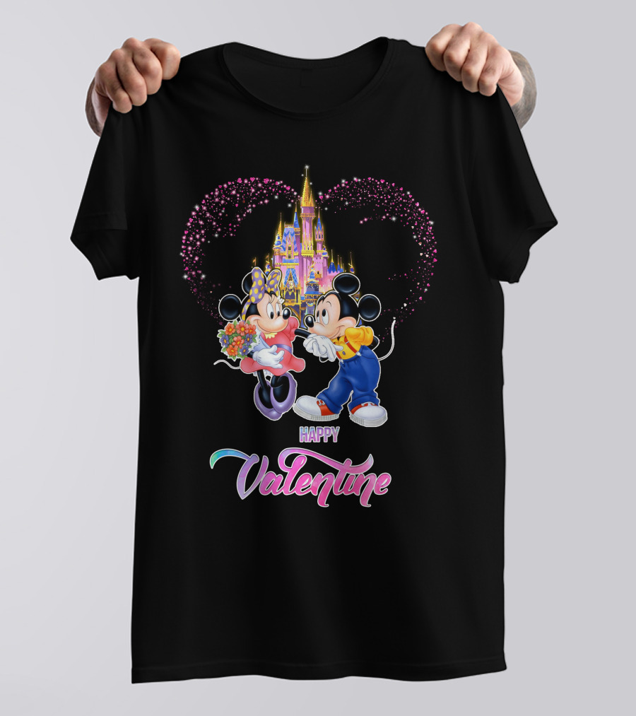 Mickey Minnie Happy Valentine Castle Heart T-Shirt