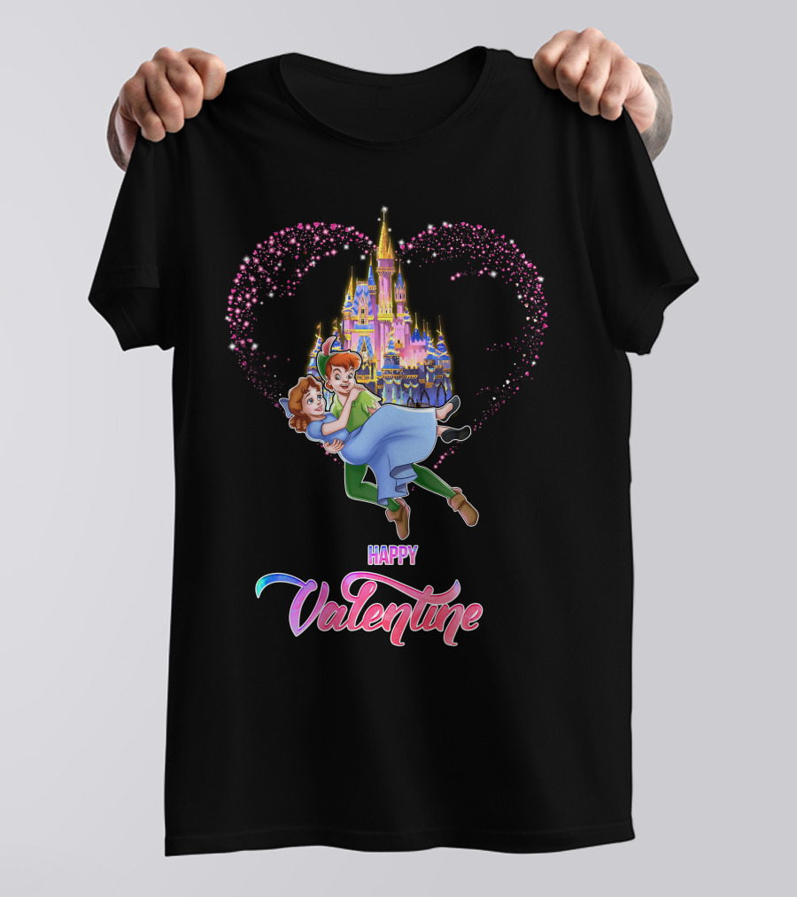 Happy Valentine Peter Pan Heart Castle T-Shirt