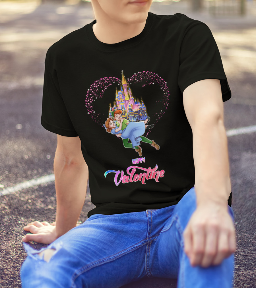 Happy Valentine Peter Pan Heart Castle T-Shirt