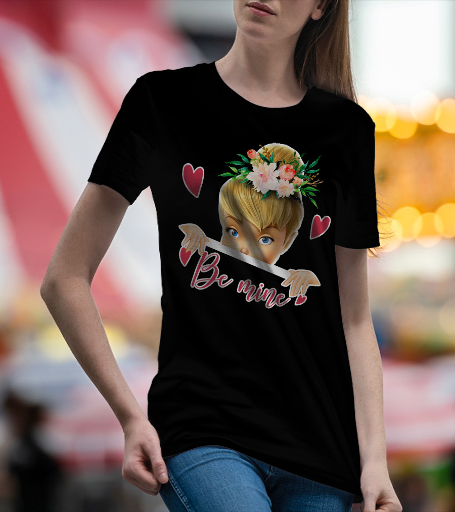 Tinkerbell Be Mine Valentine's Day Hearts Floral Crown T-Shirt