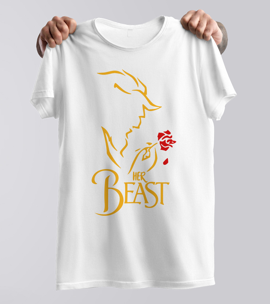 Her Beast Silhouette With Red Rose Beauty And The Beast T-Shirt