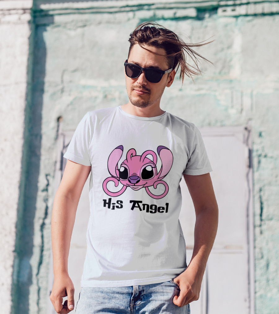 Stitch His Angel Pink Character Featuring Large Ears And Whimsical T-Shirt
