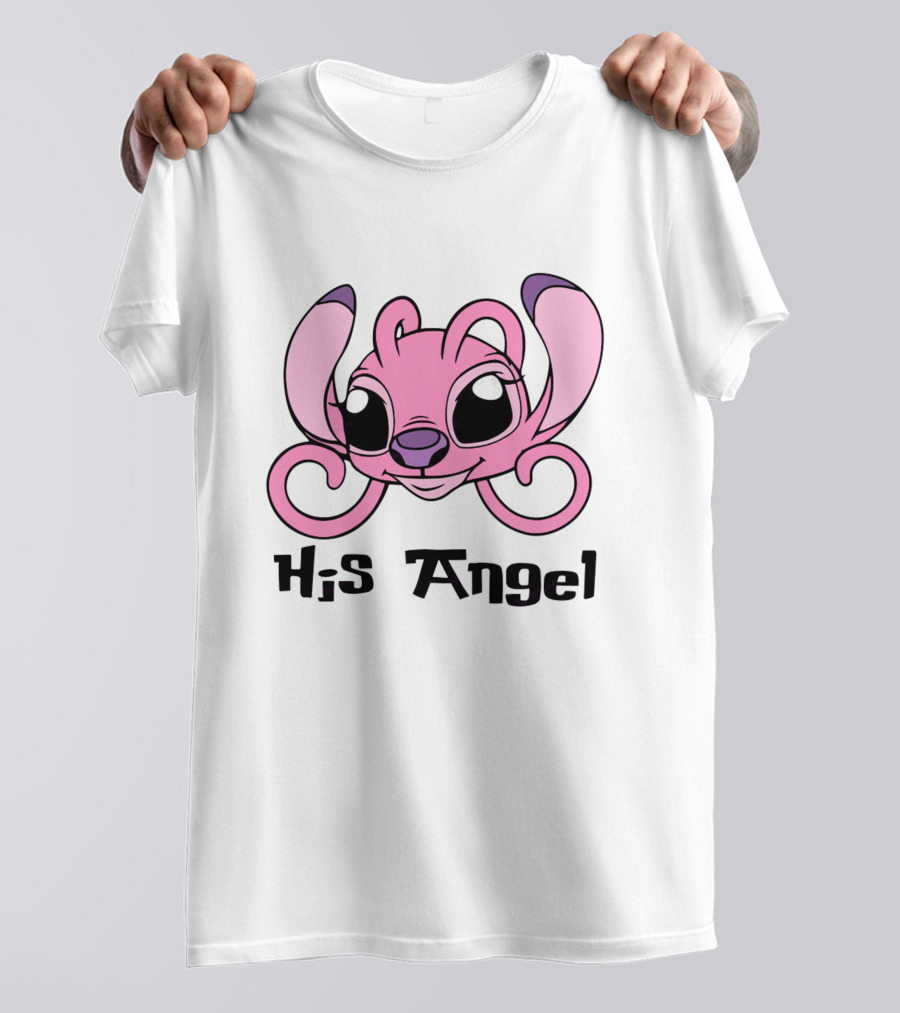 Stitch His Angel Pink Character Featuring Large Ears And Whimsical T-Shirt