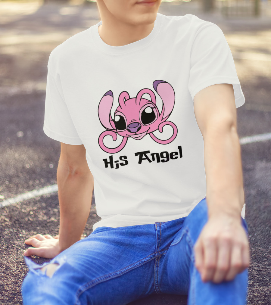 Stitch His Angel Pink Character Featuring Large Ears And Whimsical T-Shirt