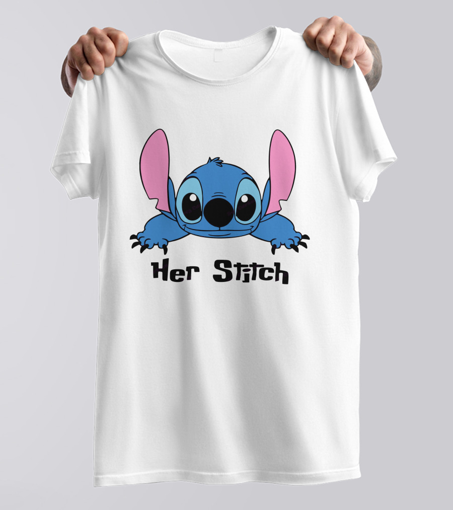 Her Stitch Cute Blue Alien Character Peeking T-Shirt