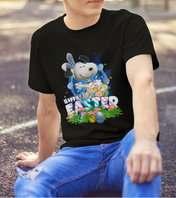 Happy Easter Snoopy With Colorful Eggs And Flowers T-Shirt