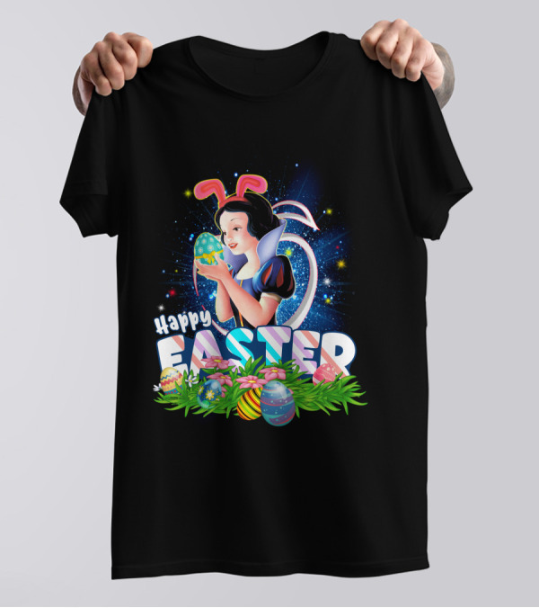 Snow White Happy Easter Bunny Ears Colorful Eggs Magic T-Shirt