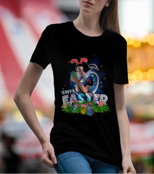 Snow White Happy Easter Bunny Ears Colorful Eggs Magic T-Shirt