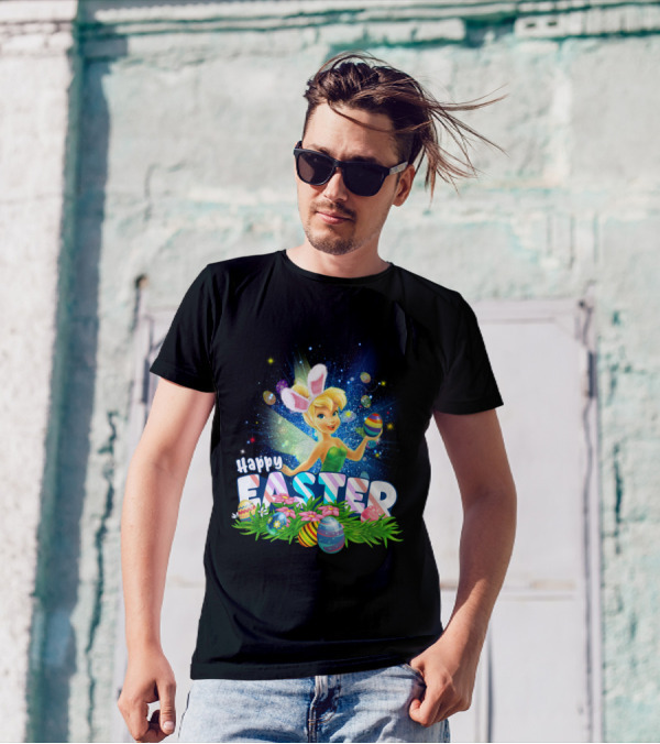 Happy Easter Tinkerbell With Bunny Ears And Colorful Eggs T-Shirt