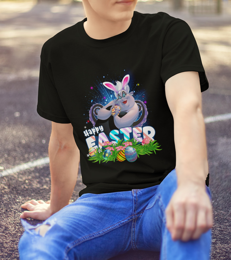 Ursula Happy Easter Bunny Eggs And Flowers T-Shirt