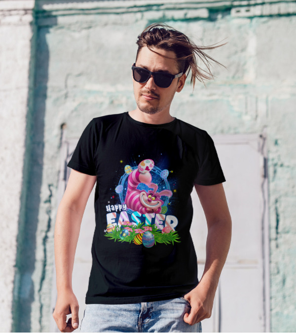 Cheshire Cat Happy Easter Eggs And Flowers T-Shirt