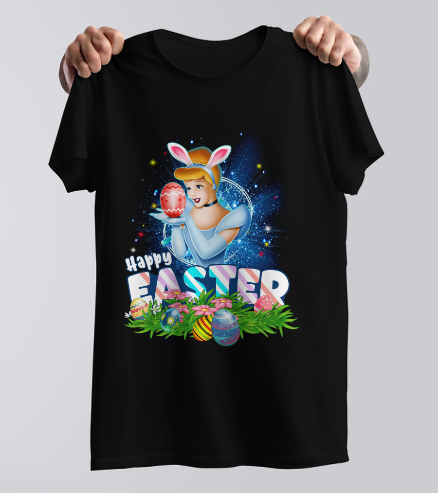 Cinderella Easter Bunny Ears With Colorful Eggs And Flowers T-Shirt