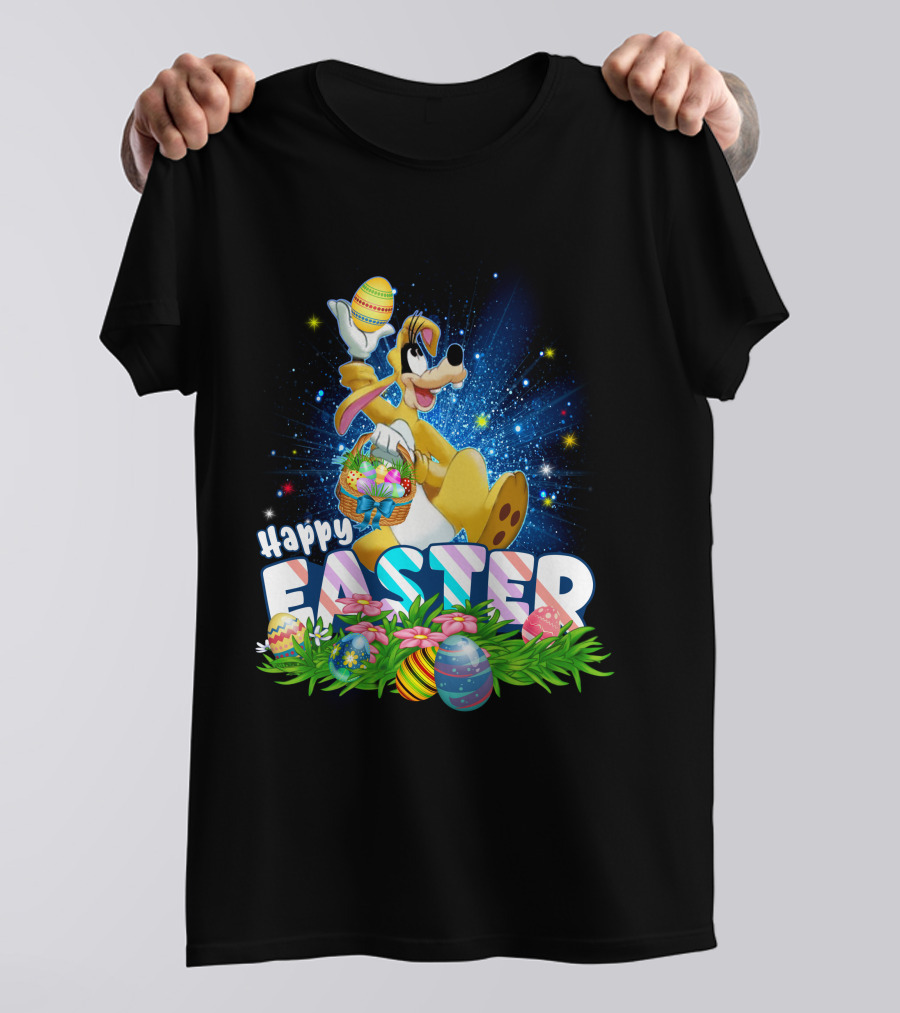 Happy Easter Goofy Character With Easter Eggs And Basket T-Shirt