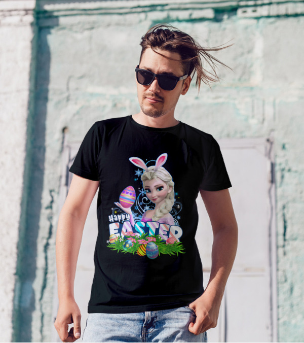 Happy Easter Elsa Bunny Ears And Colorful Eggs T-Shirt