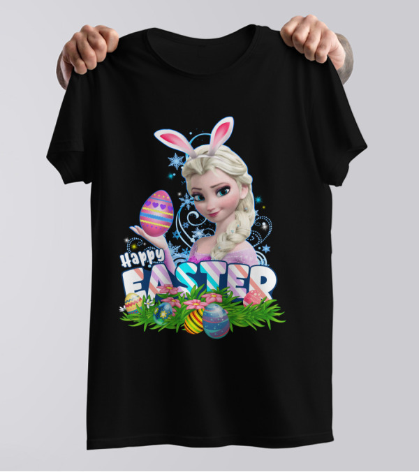 Happy Easter Elsa Bunny Ears And Colorful Eggs T-Shirt