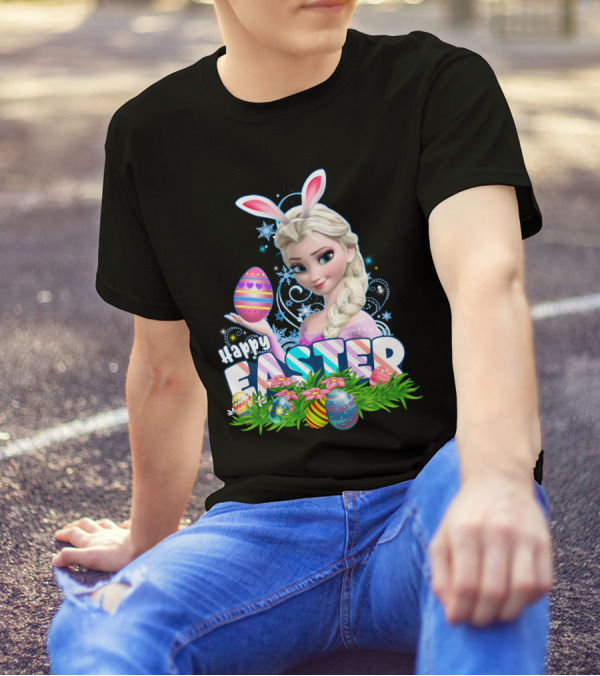Happy Easter Elsa Bunny Ears And Colorful Eggs T-Shirt