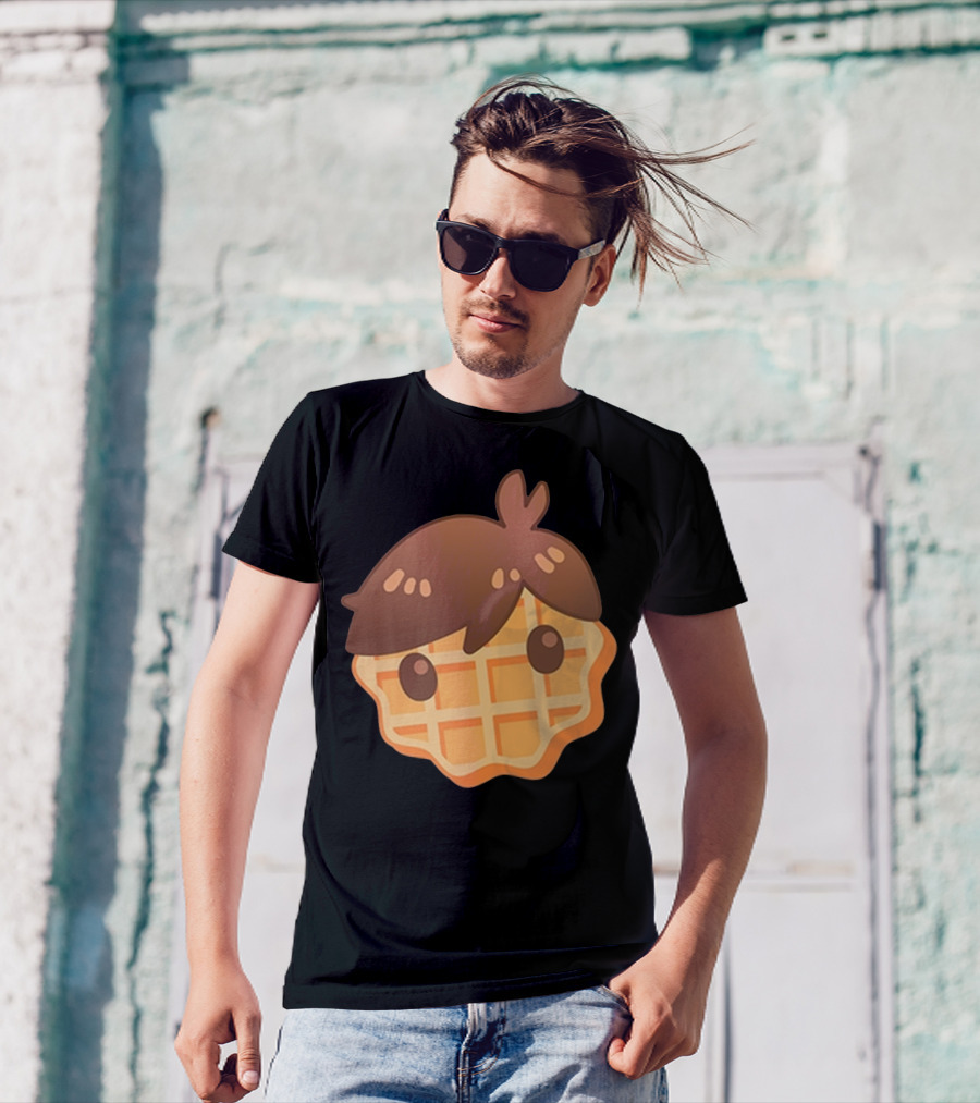 Waffle Head Cute Breakfast Character Face With Hair T-Shirt