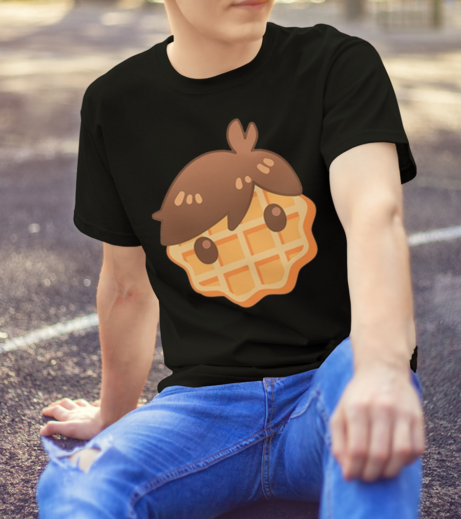 Waffle Head Cute Breakfast Character Face With Hair T-Shirt