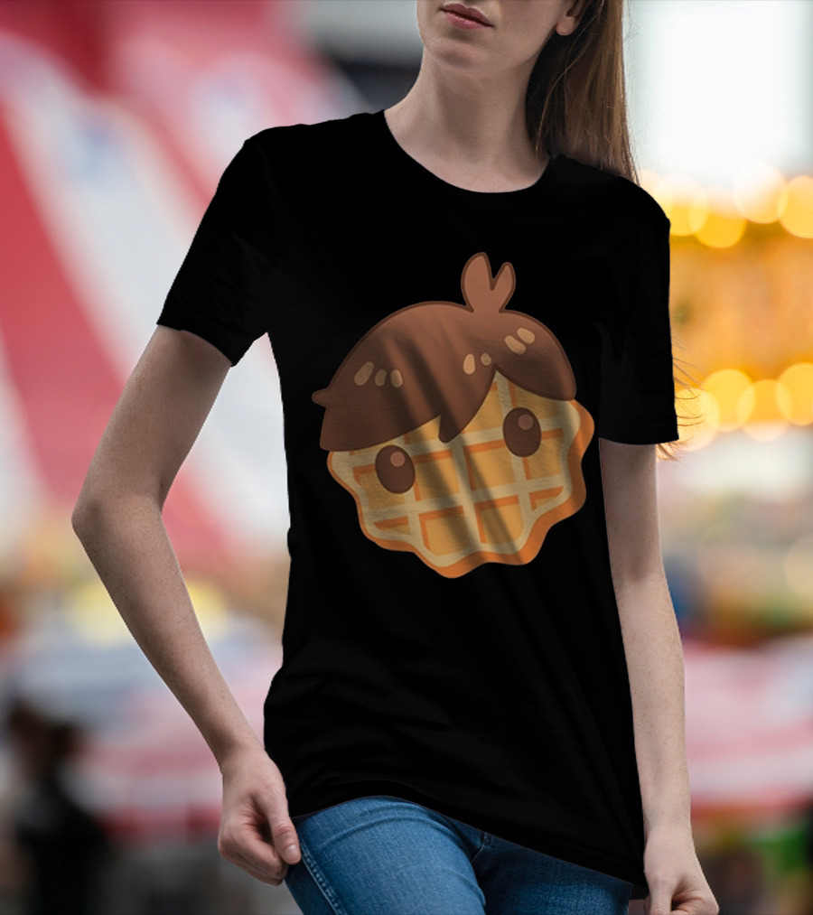 Waffle Head Cute Breakfast Character Face With Hair T-Shirt