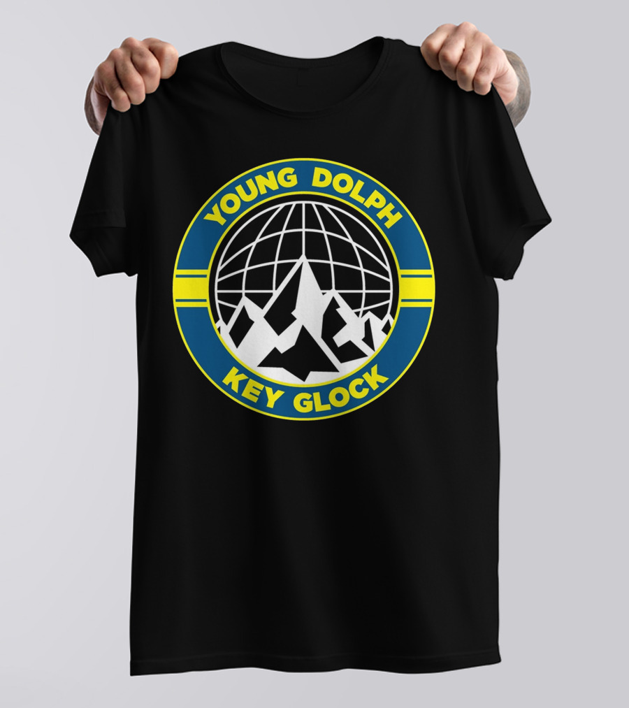 Young Dolph Key Glock Mountain Globe Motif T-Shirt