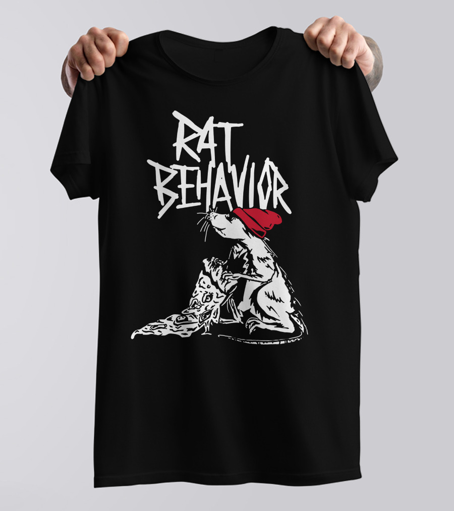 RAT BEHAVIOR Pizza Eating Rat In Red Hat T-Shirt