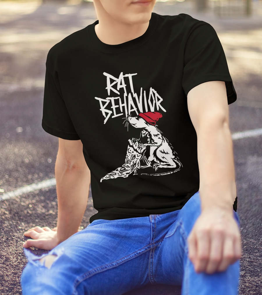 RAT BEHAVIOR Pizza Eating Rat In Red Hat T-Shirt
